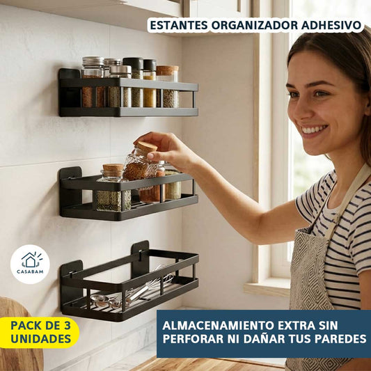 Pack de 3 Estantes Organizador Adhesivo – Instala sin perforar – Ordena tu baño o cocina en minutos sin dañar tus paredes