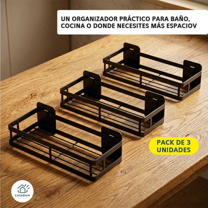 Pack de 3 Estantes Organizador Adhesivo – Instala sin perforar – Ordena tu baño o cocina en minutos sin dañar tus paredes