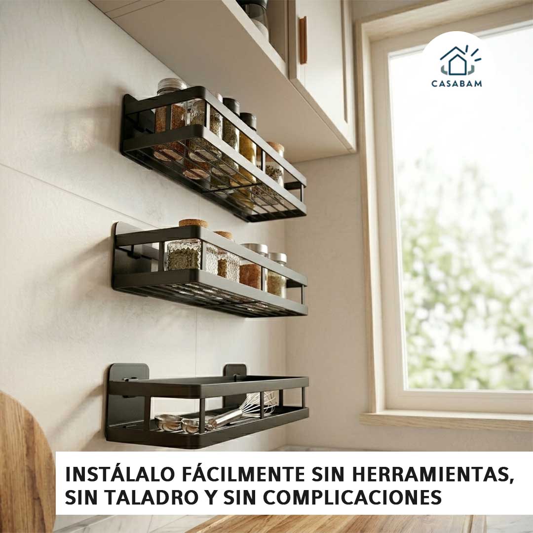 Pack de 3 Estantes Organizador Adhesivo – Instala sin perforar – Ordena tu baño o cocina en minutos sin dañar tus paredes