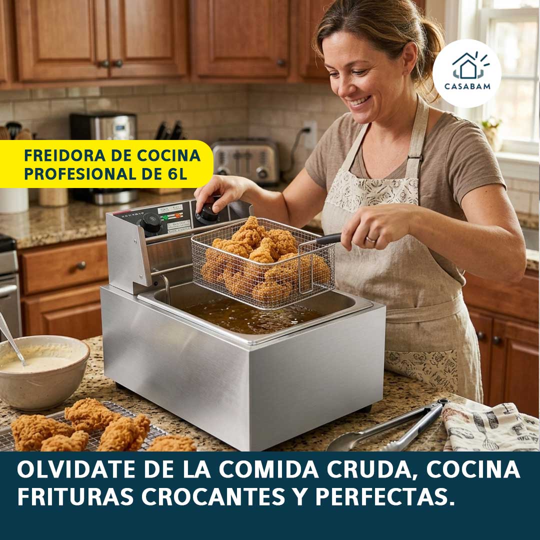 Freidora De Cocina Profesional De 6L - Frito rápido y parejo - Sabor de freiduría, sin riesgos en tu cocina