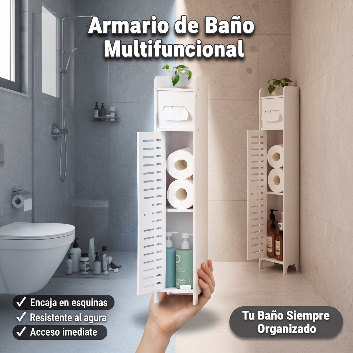 Armario de Baño Multifuncional - Compacto y Resistente a la Humedad - Aprovechar Espacios Pequeños en el Baño