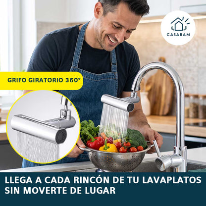 Grifo Giratorio 360° - Alcanza todos los rincones del lavaplatos sin esfuerzo ni reacomodos