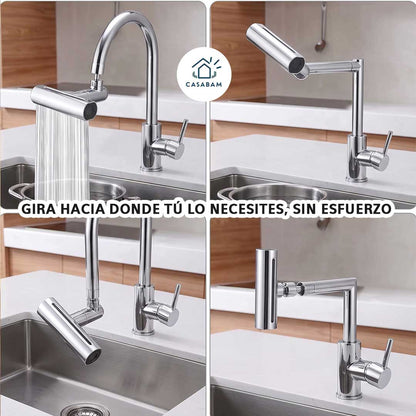 Grifo Giratorio 360° - Alcanza todos los rincones del lavaplatos sin esfuerzo ni reacomodos