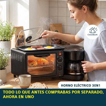 Horno Eléctrico 3 en 1 - Hornea, Tuesta y Prepara Café - Ahorra Comprando un solo producto