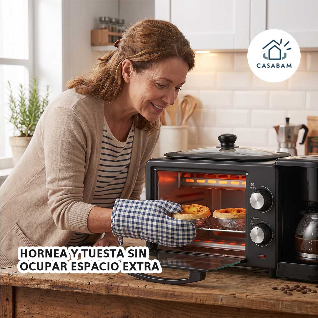 Horno Eléctrico 3 en 1 - Hornea, Tuesta y Prepara Café - Ahorra Comprando un solo producto