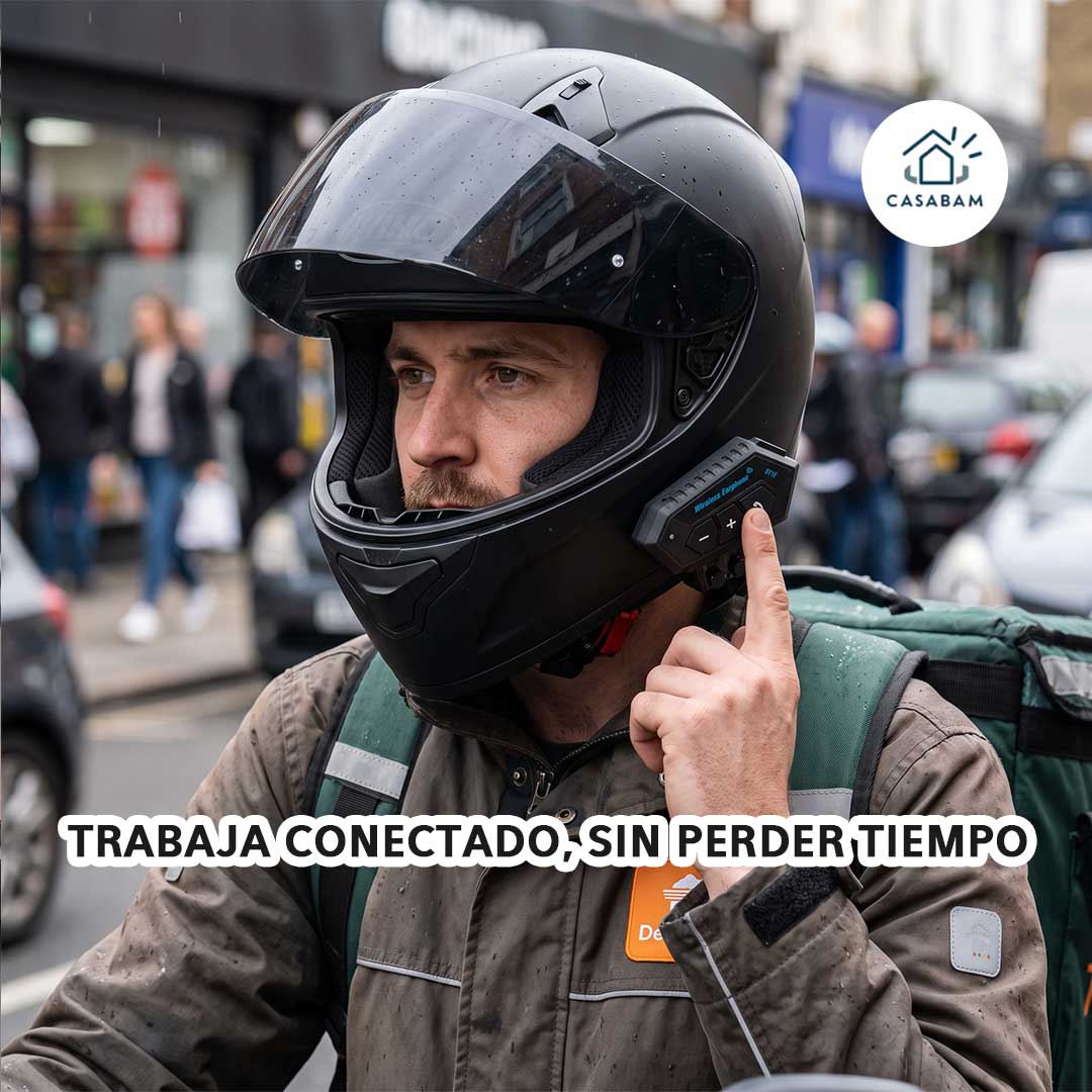 Intercomunicador Bluetooth para Casco - Conecta llamadas, música y GPS - Atiende cada entrega