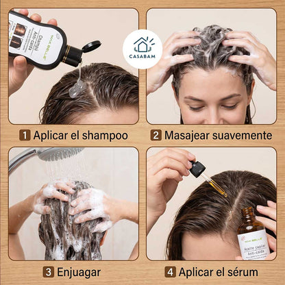 Kit Anticaída Shampoo + Sérum Max Belle - Frena la caída y estimula el crecimiento capilar