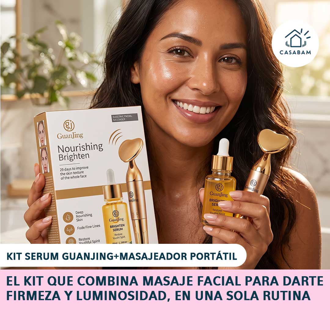 Kit Serum Guanjing+Masajeador Portátil - Masajea e ilumina tu rostro - Piel radiante y firme, lista para cualquier ocasión