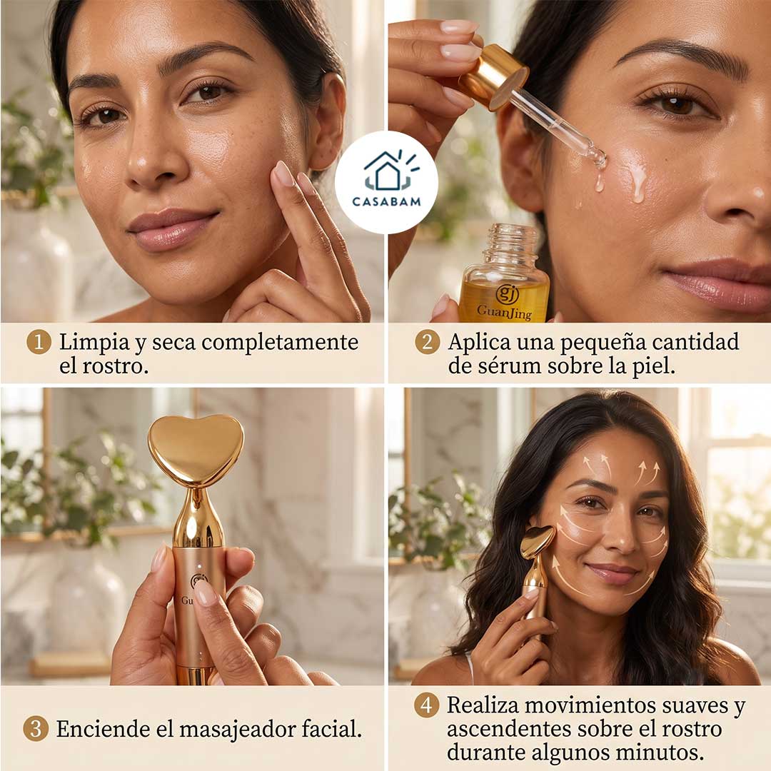 Kit Serum Guanjing+Masajeador Portátil - Masajea e ilumina tu rostro - Piel radiante y firme, lista para cualquier ocasión