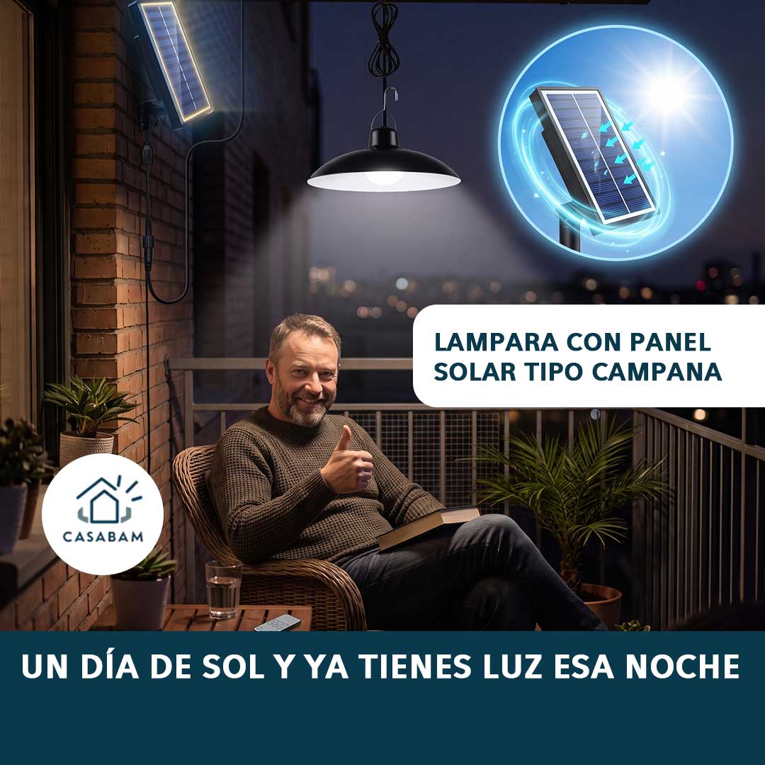 Lampara Led Solar Tipo Campana - Ilumina zonas toda la noche sin enchufe solo con carga solar de un día