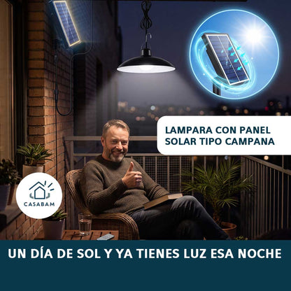 Lampara Led Solar Tipo Campana - Ilumina zonas toda la noche sin enchufe solo con carga solar de un día