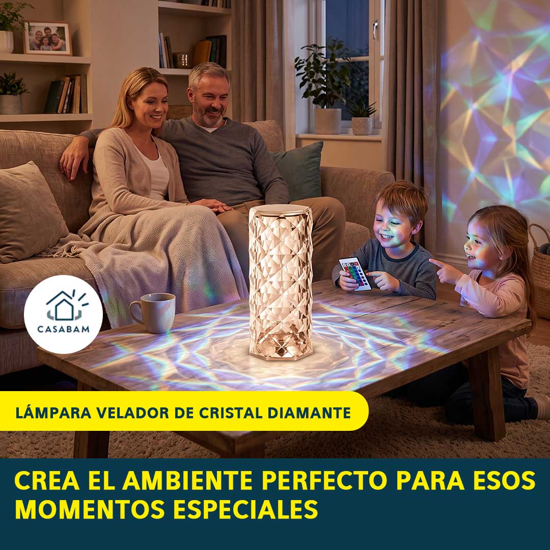 Lámpara Velador de Cristal Diamante - Crea el ambiente perfecto para cada momento, tocando y listo
