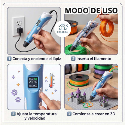 Lápiz Creativo Impresora 3D - Dibuja y crea figuras - Convierte el aburrimiento en creatividad al instante