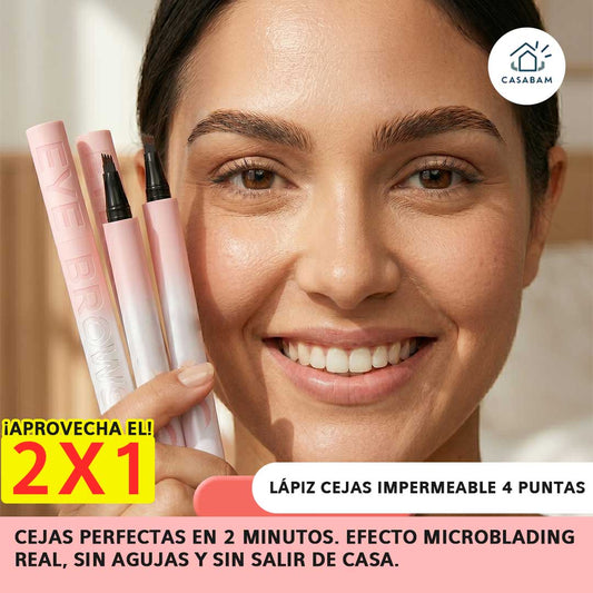 2x1 Lápiz cejas impermeable 4 puntas - Resistente al agua y al sudor - Cejas con efecto microblading en 2 minutos, desde casa y sin agujas.