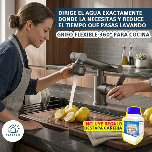 Grifo Flexible 360° para Cocina – Alcanza todo el lavaplatos fácilmente – Lava cada rincón sin esfuerzo desde el primer uso