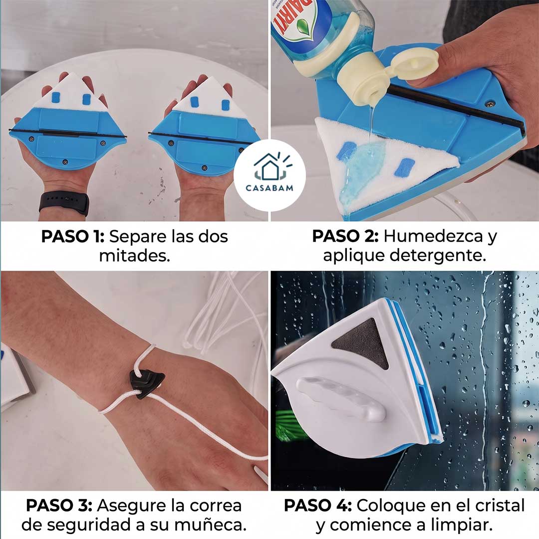 Limpia Vidrios Magnético - Limpia ambos lados del vidrio a la vez - Sin abrir la ventana, sin ensuciarte las manos