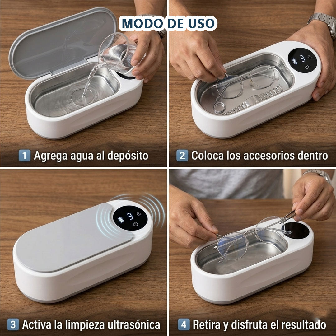 Limpiador Ultrasónico – Limpieza profunda por ultrasonido – Recupera el brillo original de tus joyas y gafas en minutos desde casa