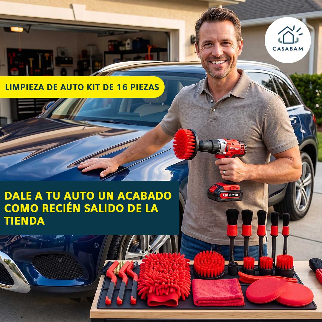 Limpieza De Auto Kit de 16 Piezas - Limpieza completa de auto interior y exterior - Deja de pagar autolavados para siempre