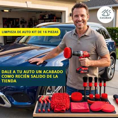 Limpieza De Auto Kit de 16 Piezas - Limpieza completa de auto interior y exterior - Deja de pagar autolavados para siempre
