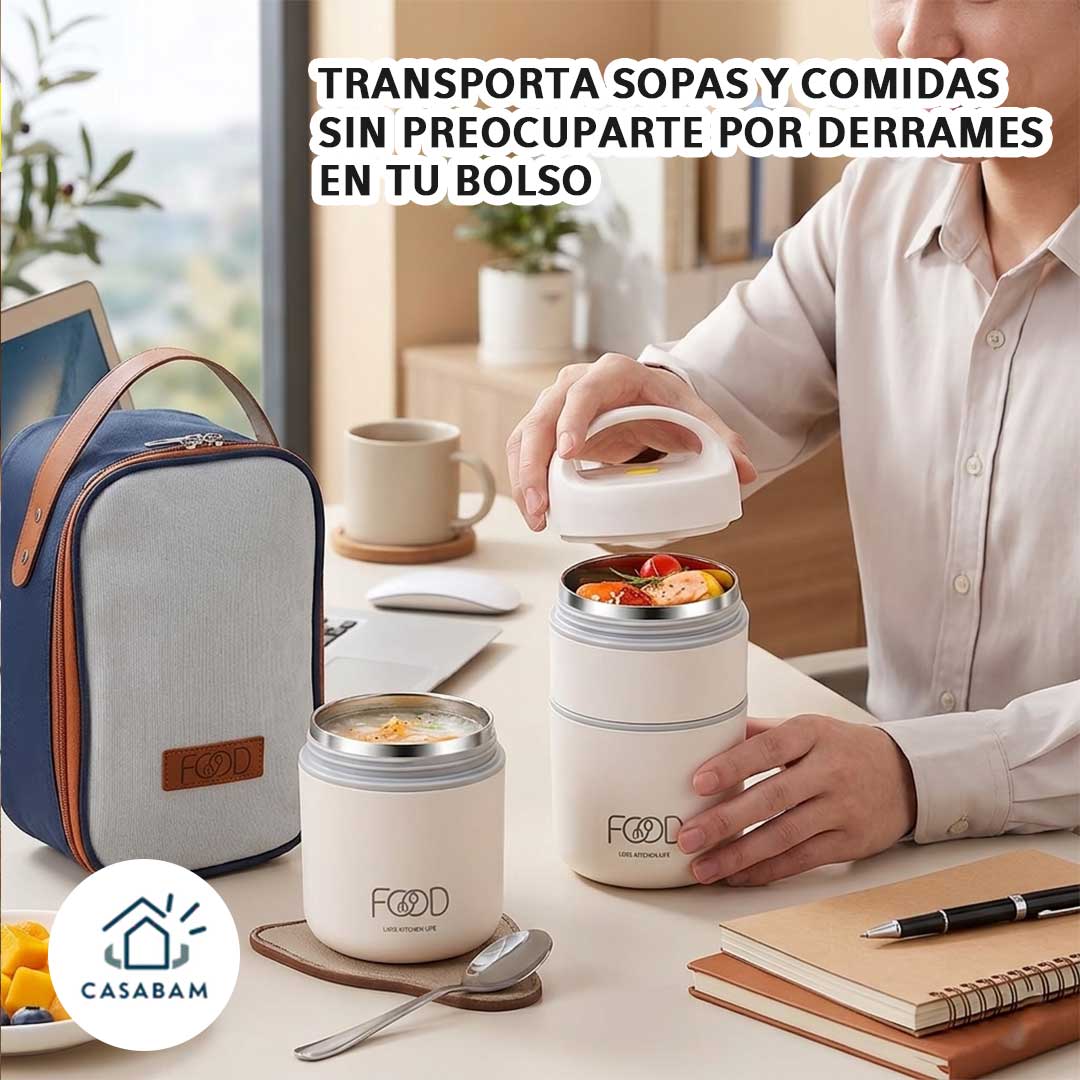 Lonchera Térmica Saludable de Acero Inoxidable – Facilita llevar comida casera diaria – Come más saludable llevando tu almuerzo preparado desde casa