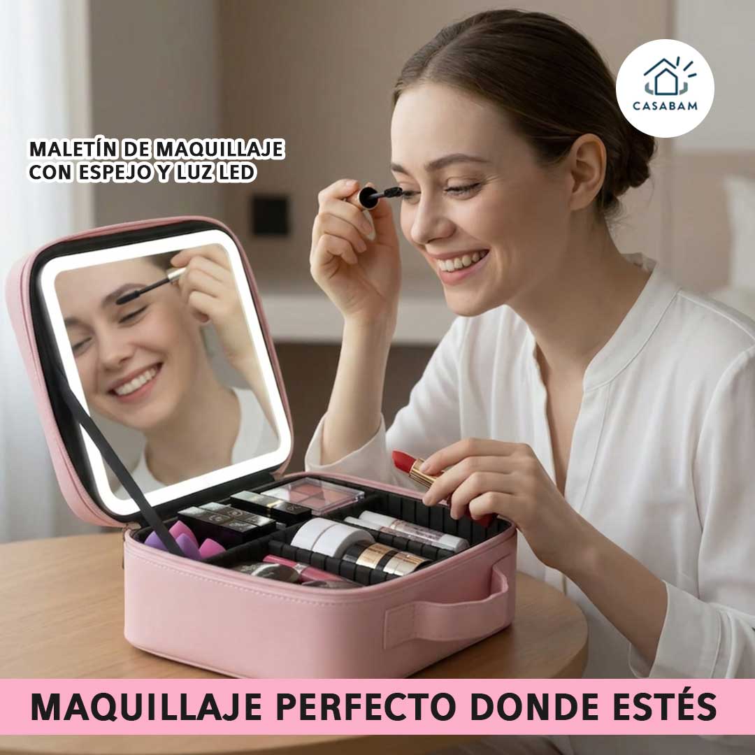 Maletín de Maquillaje con Espejo y Luz LED - Iluminación perfecta para maquillarte - Logra un maquillaje impecable donde estés