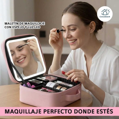 Maletín de Maquillaje con Espejo y Luz LED - Iluminación perfecta para maquillarte - Logra un maquillaje impecable donde estés