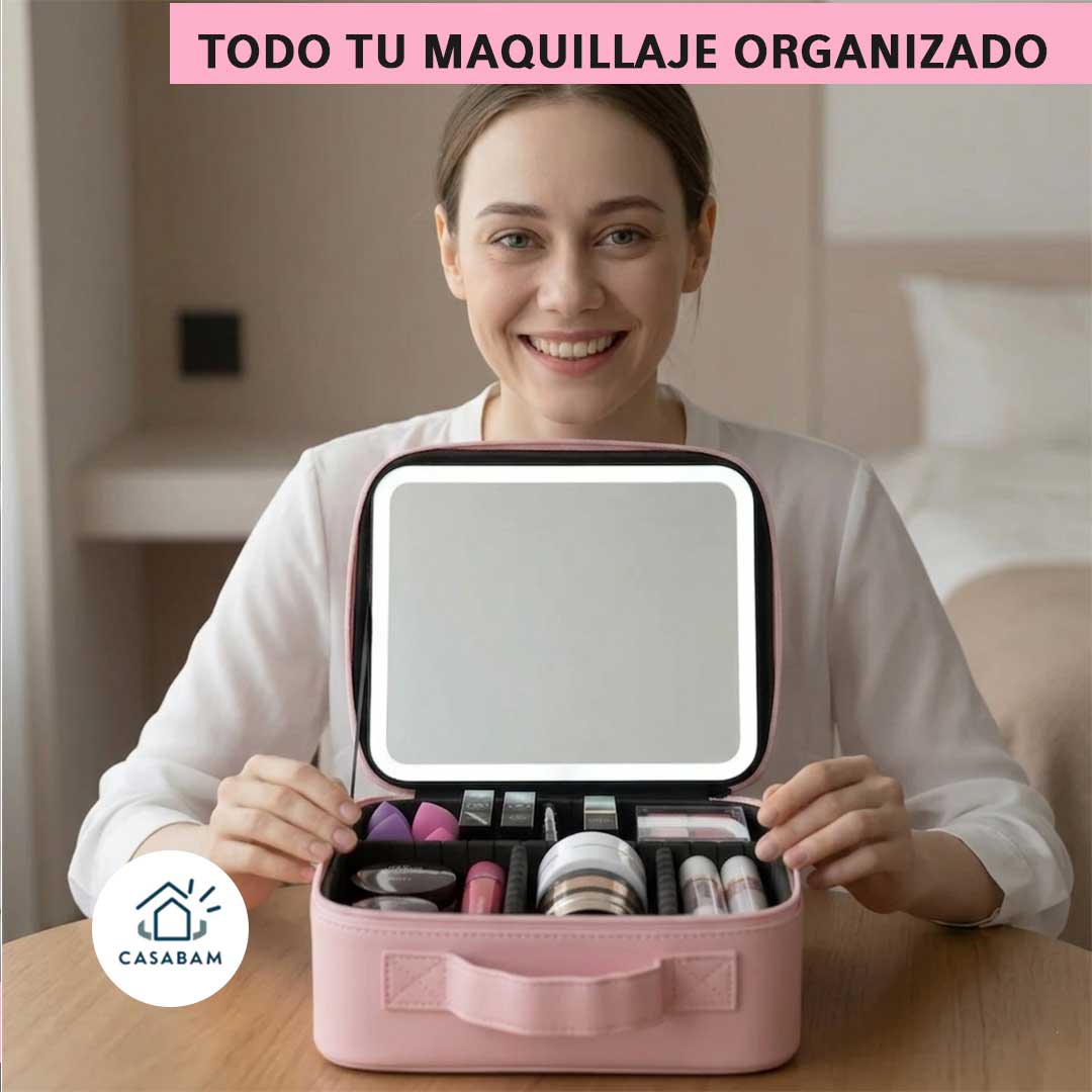 Maletín de Maquillaje con Espejo y Luz LED - Iluminación perfecta para maquillarte - Logra un maquillaje impecable donde estés