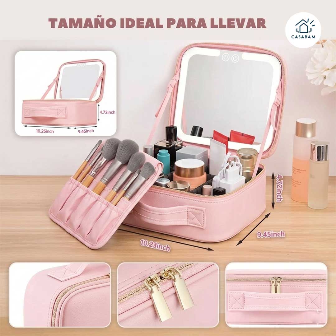 Maletín de Maquillaje con Espejo y Luz LED - Iluminación perfecta para maquillarte - Logra un maquillaje impecable donde estés