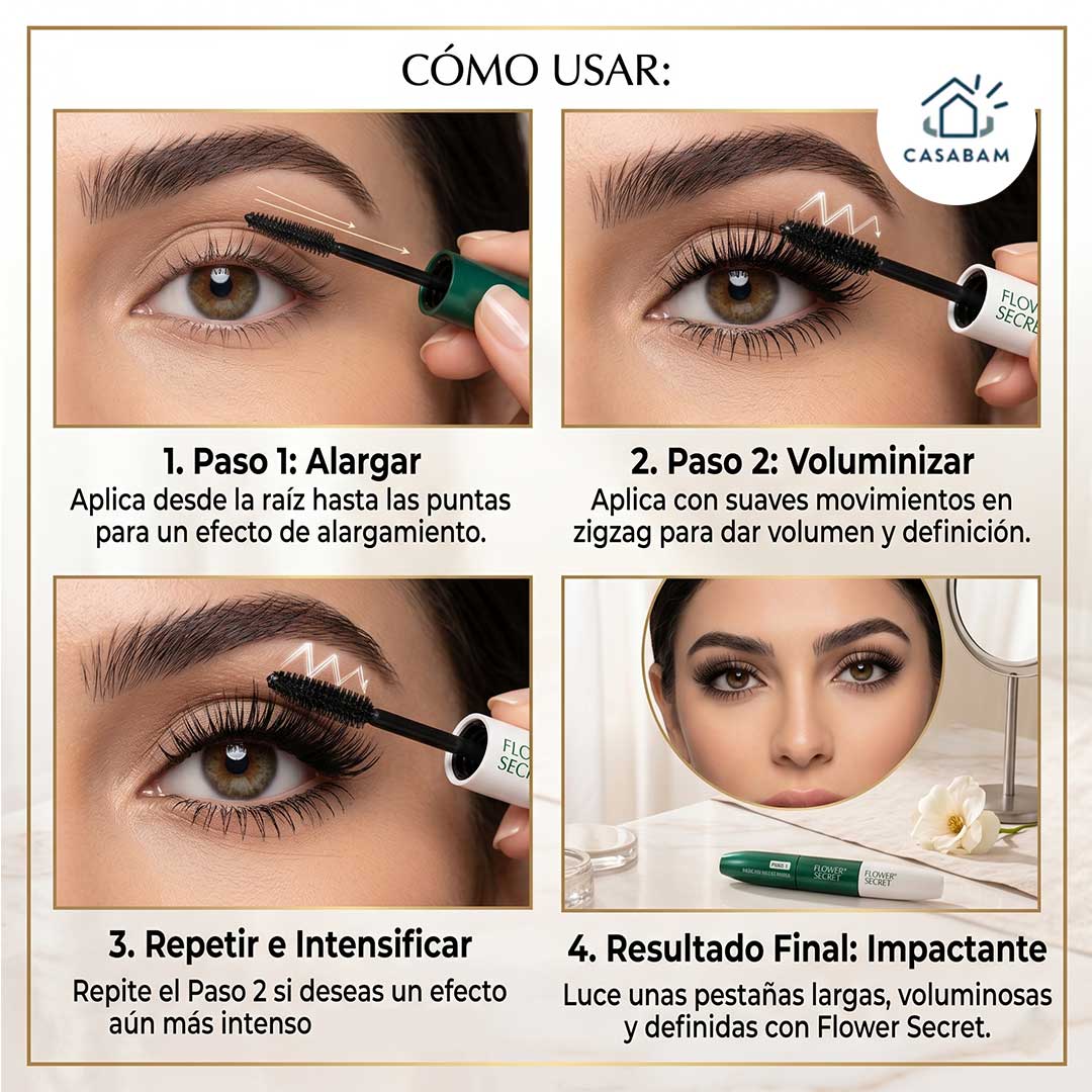 Máscara de Pestañas para Todo el Día - Fija el maquillaje de pestañas desde la mañana hasta la noche sin retoques - Resistente al agua