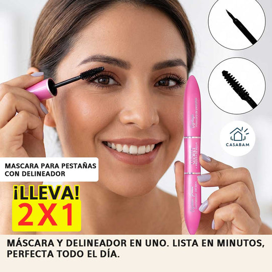 Mascara para pestañas con delineador - Alarga pestañas y define - Una sola aplicación y perfectas en todo momento