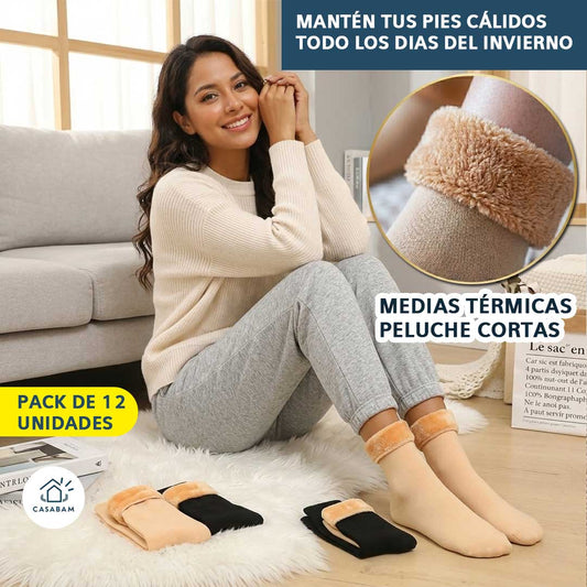 Pack 12 Medias Térmicas Peluche Cortas – Abrigo inmediato para invierno – Mantén tus pies cálidos desde el primer momento dentro y fuera de casa