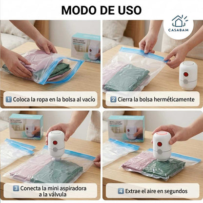 Mini Aspiradora Extractora de Aire – Comprime ropa en segundos – Ahorra espacio en viajes, clóset y aventuras sin esfuerzo