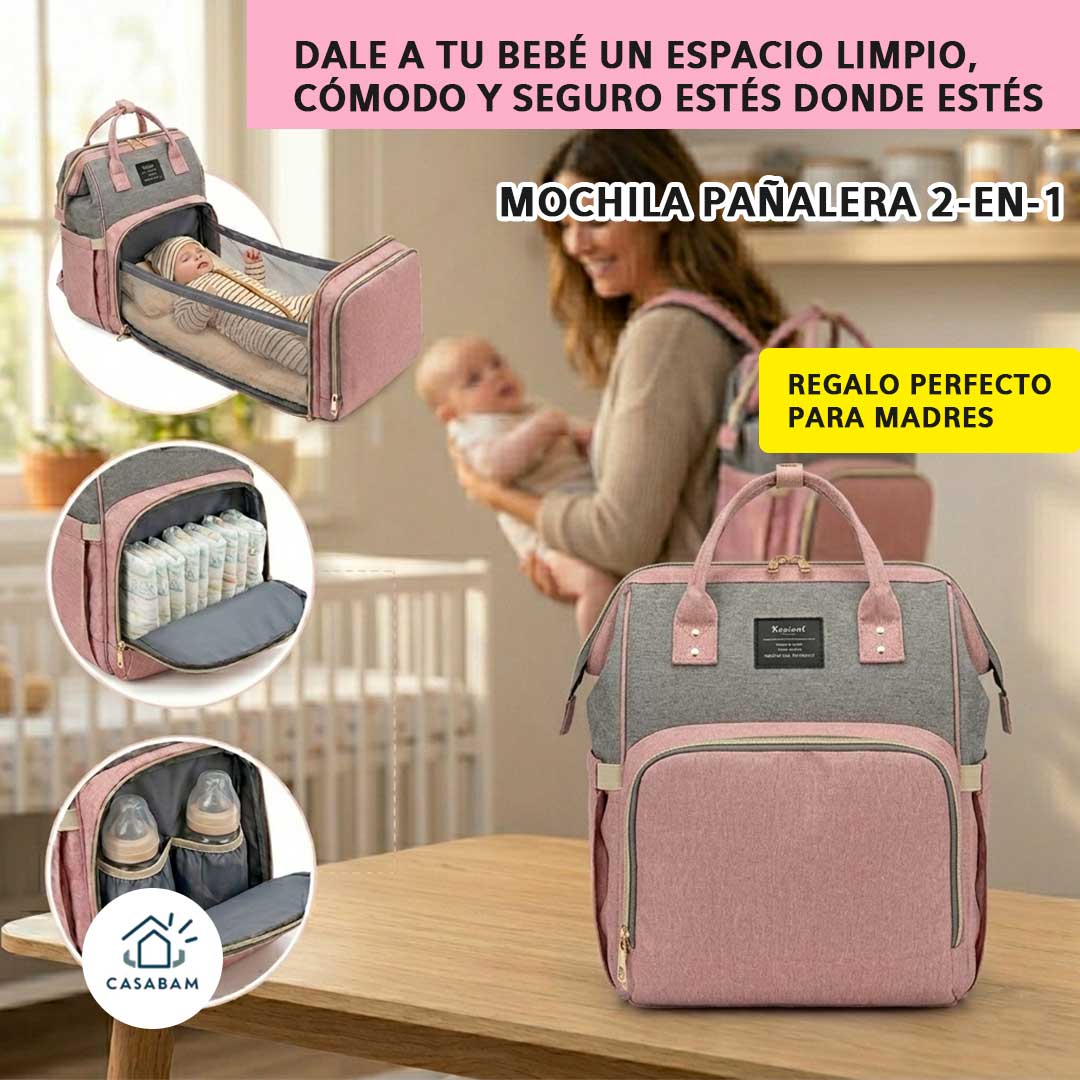 Mochila Pañalera 2-en-1  – Cambia y cuida a tu bebé cómodamente en cualquier lugar sin depender de baños público
