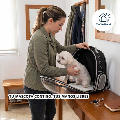 Mochila Transportadora para Mascotas - Lleva a tu perro o gato de paseo o de viaje - Tus manos libres