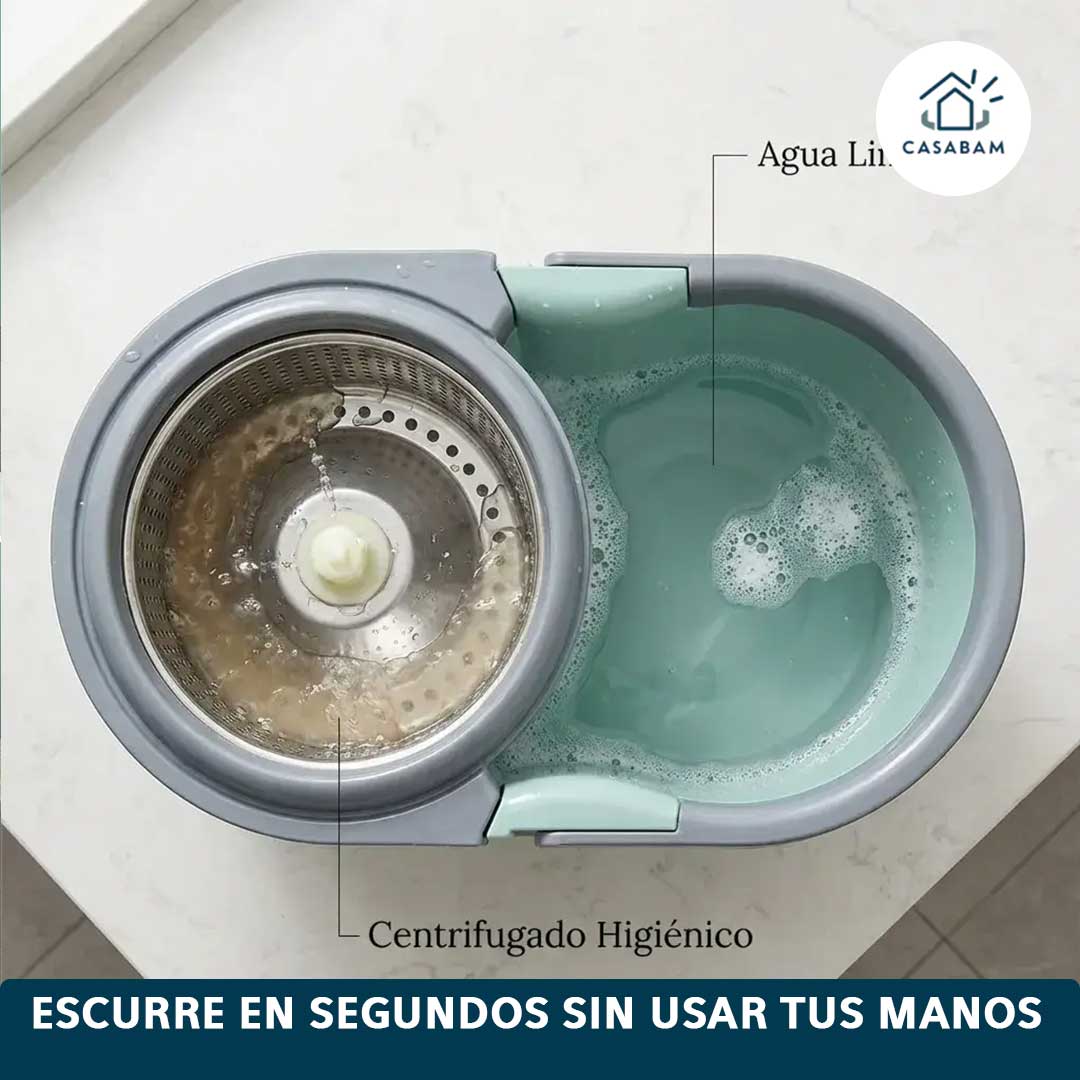 Mopa 360° con Centrifugado - Limpieza Profunda - Escurre y limpia en segundos sin hacer esfuerzo.