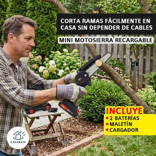Mini Motosierra Recargable – Corte eficiente en exteriores – Trabaja cómodamente incluso donde no hay electricidad
