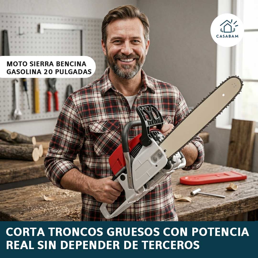 Moto Sierra Bencina gasolina 20 pulgadas – Corte de alto rendimiento – Corta troncos gruesos fácilmente sin depender de terceros