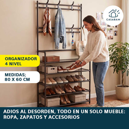 Organizador 4 Nivel - Ordena tu ropa, zapatos y accesorios en un solo mueble y dile adiós al desorden hoy mismo
