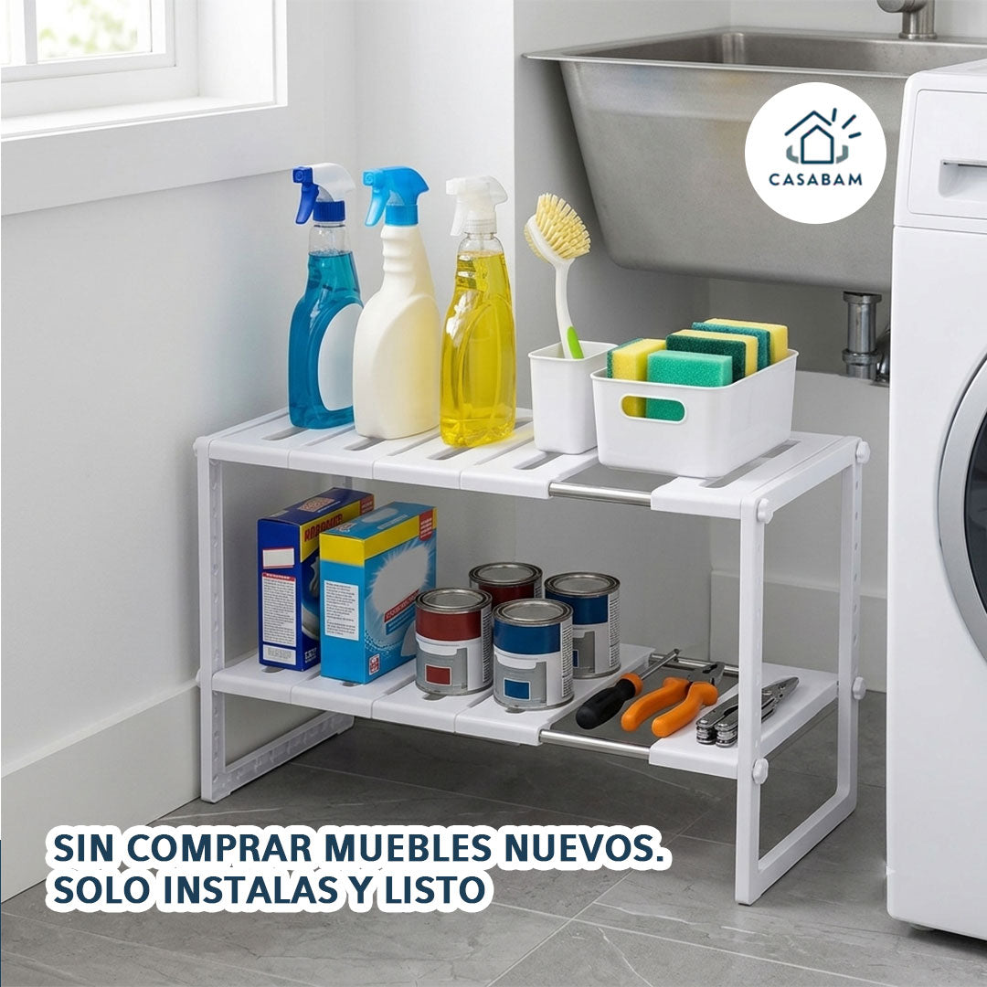 Organizador de Acero Inoxidable - Duplica el espacio de almacenamiento en cualquier armario, baño o rincón.