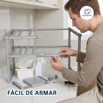 Organizador de Acero Inoxidable - Duplica el espacio de almacenamiento en cualquier armario, baño o rincón.