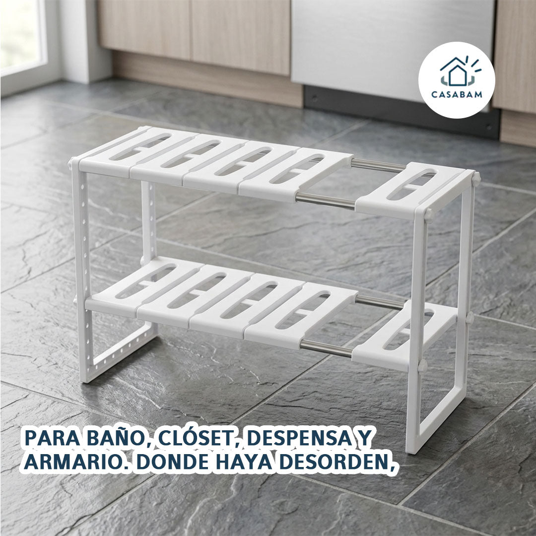 Organizador de Acero Inoxidable - Duplica el espacio de almacenamiento en cualquier armario, baño o rincón.