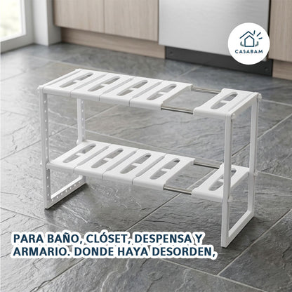 Organizador de Acero Inoxidable - Duplica el espacio de almacenamiento en cualquier armario, baño o rincón.