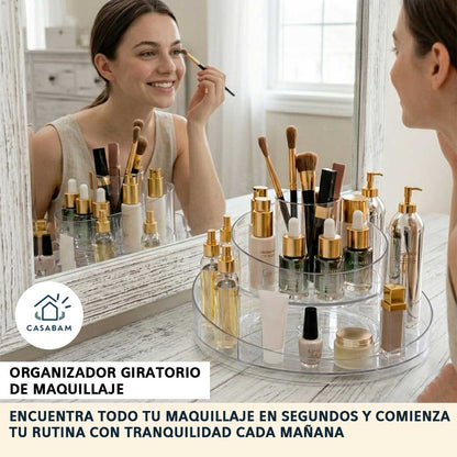 Organizador Transparente Giratorio de Maquillaje – Protege y organiza tus productos – Encuentra todo en segundos cada mañana