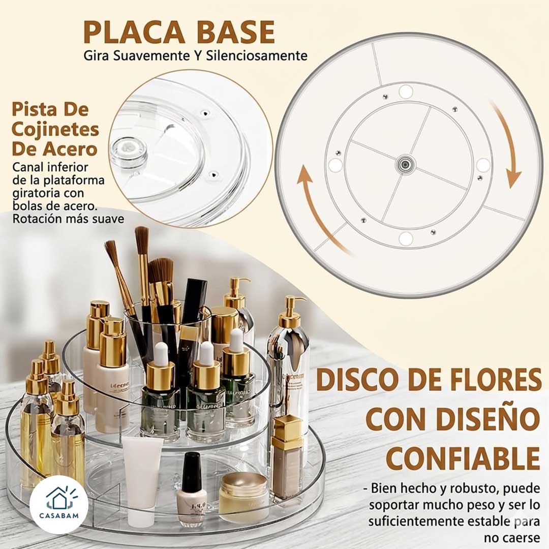 Organizador Transparente Giratorio de Maquillaje – Protege y organiza tus productos – Encuentra todo en segundos cada mañana