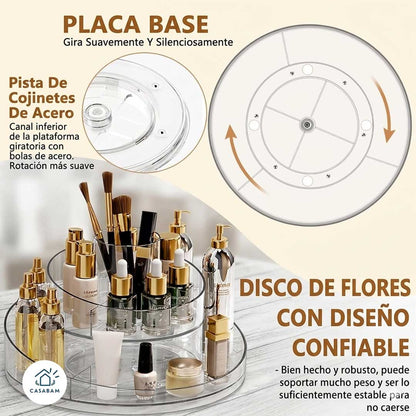Organizador Transparente Giratorio de Maquillaje – Protege y organiza tus productos – Encuentra todo en segundos cada mañana