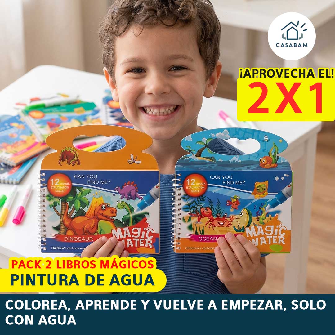 Pack 2 Libros Mágicos pintura de agua - Colorea y aprende solo con agua - El juego de color que nunca ensucia y nunca se acaba