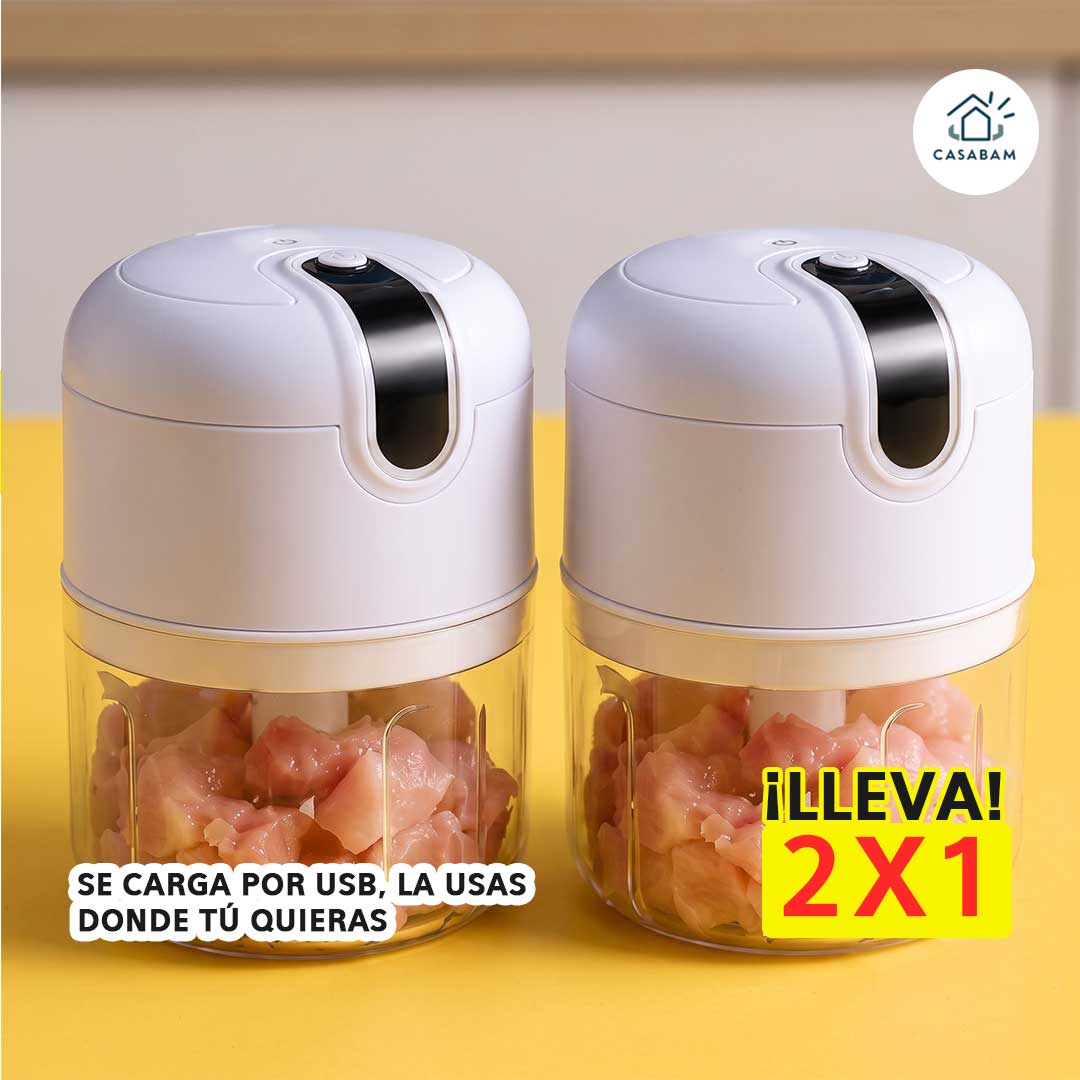 Pack 2 Mini Picadora Eléctrica 250ML - Pica todo tipo de alimentos sin esfuerzo - Un botón y se acabó el picar a mano