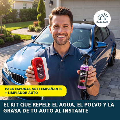 Pack Esponja Anti Empañante + Limpiador Auto - Repele agua, polvo y grasa - Tu auto luce impecable al instante