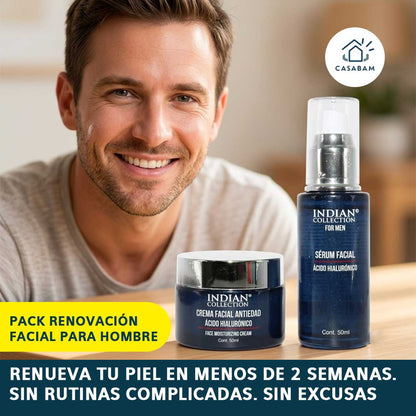 Pack Renovación Facial para Hombre - Hidrata y regenera la piel masculina desde adentro, reduciendo arrugas y resequedad día a día.