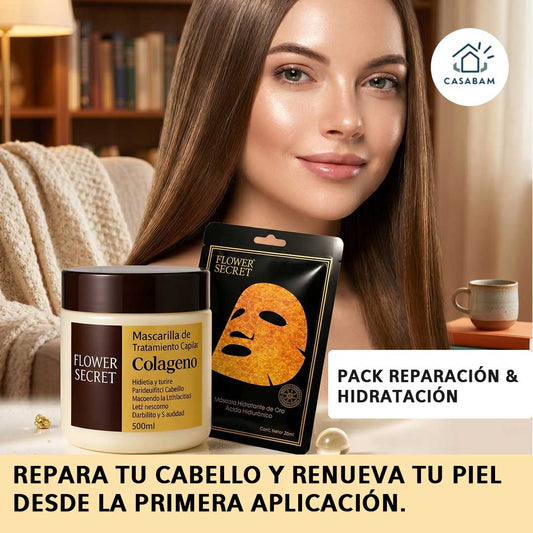 Pack Reparación & Hidratación - Reconstruye el cabello dañado e hidrata tu rostro a fondo - Brillo y suavidad de adentro hacia afuera